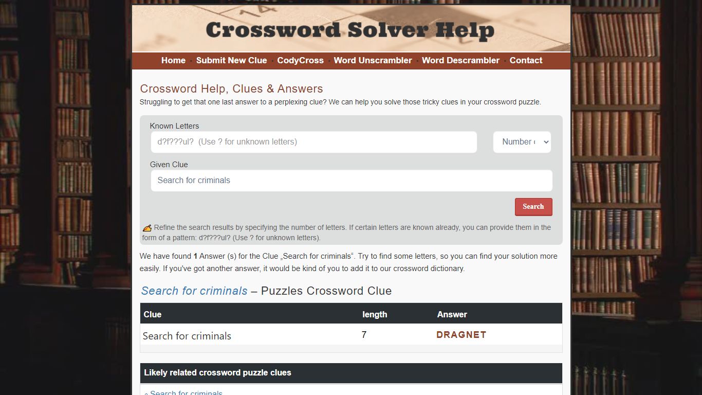 SEARCH FOR CRIMINALS - 7 Letters - Crossword Solver Help